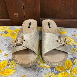 Elegant Gold Mules with Buckle